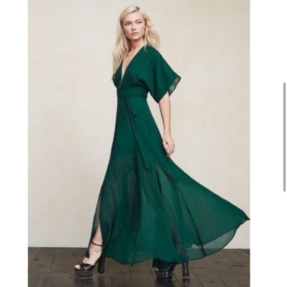 NWT Reformation Winslow Wrap Maxi Dress in Emerald - Picture 4 of 16